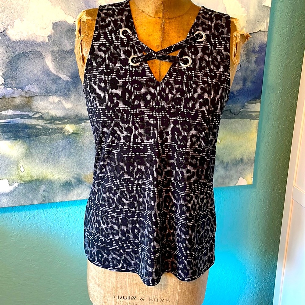 Michael Kors Black and Grey Animal Print S tunic top